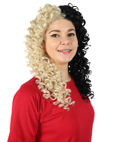 Women’s American Singer Inspired Two-Toned Curly Wig | Long Blonde and Black Hairpiece with Breathable Cap | Ideal for Halloween, Cosplay & Themed Parties