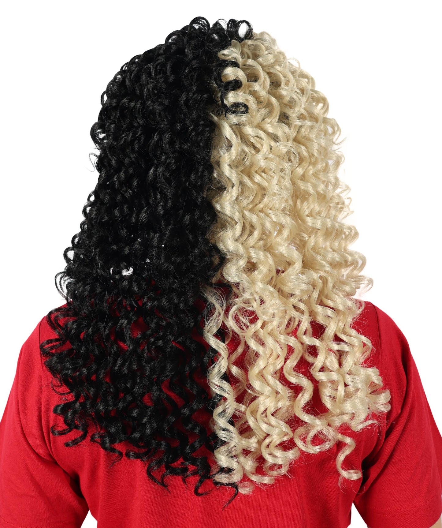 Women’s American Singer Inspired Two-Toned Curly Wig | Long Blonde and Black Hairpiece with Breathable Cap | Ideal for Halloween, Cosplay & Themed Parties