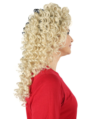 Women’s American Singer Inspired Two-Toned Curly Wig | Long Blonde and Black Hairpiece with Breathable Cap | Ideal for Halloween, Cosplay & Themed Parties