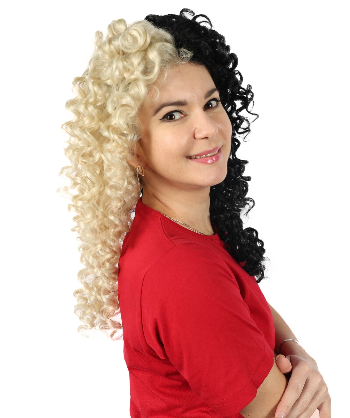 Women’s American Singer Inspired Two-Toned Curly Wig | Long Blonde and Black Hairpiece with Breathable Cap | Ideal for Halloween, Cosplay & Themed Parties