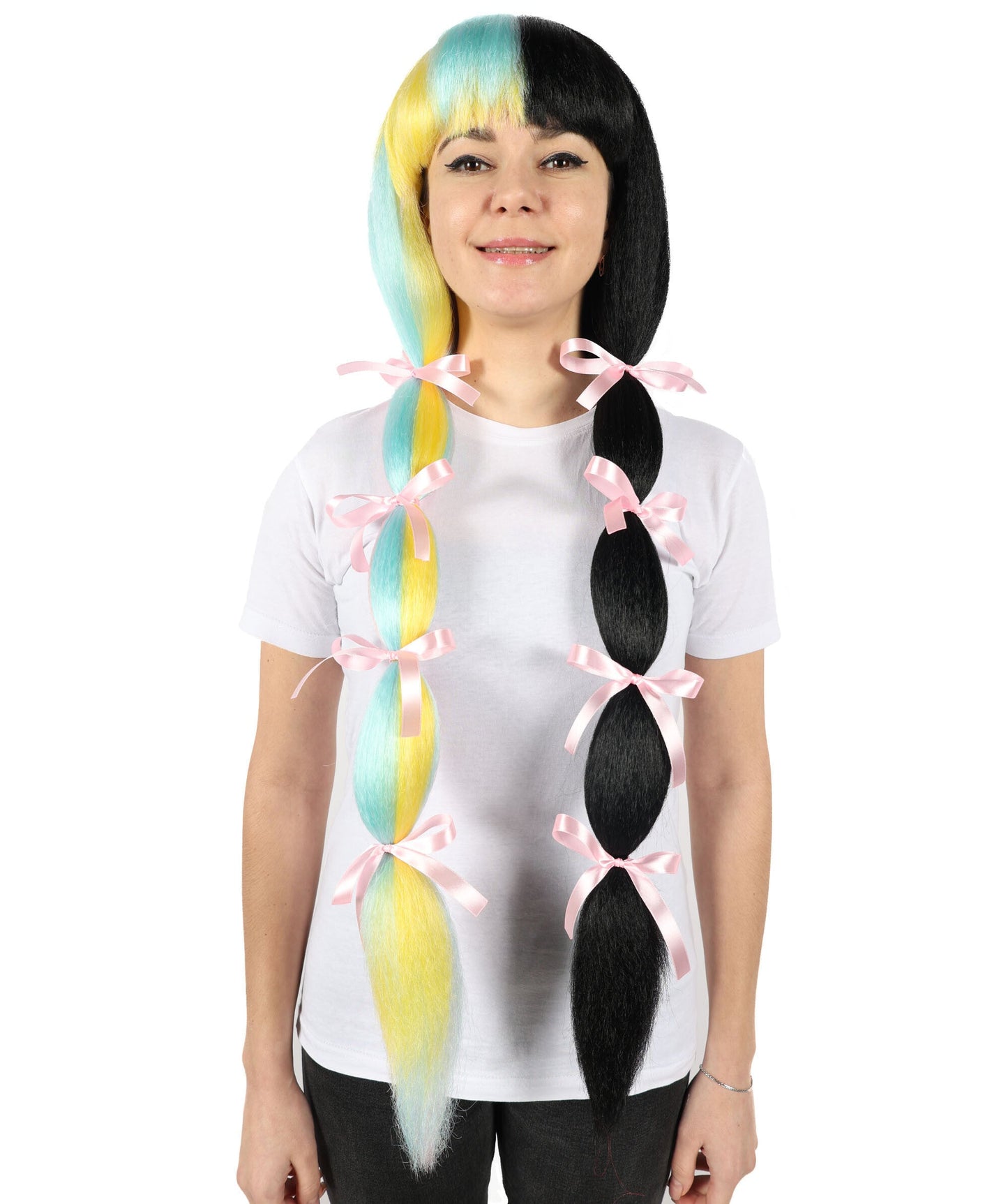 Women’s American Singer-Inspired Extra Long Multicolor Pigtail Wig | Hairpiece with Breathable Cap | Ideal for Halloween, Cosplay & Themed Parties