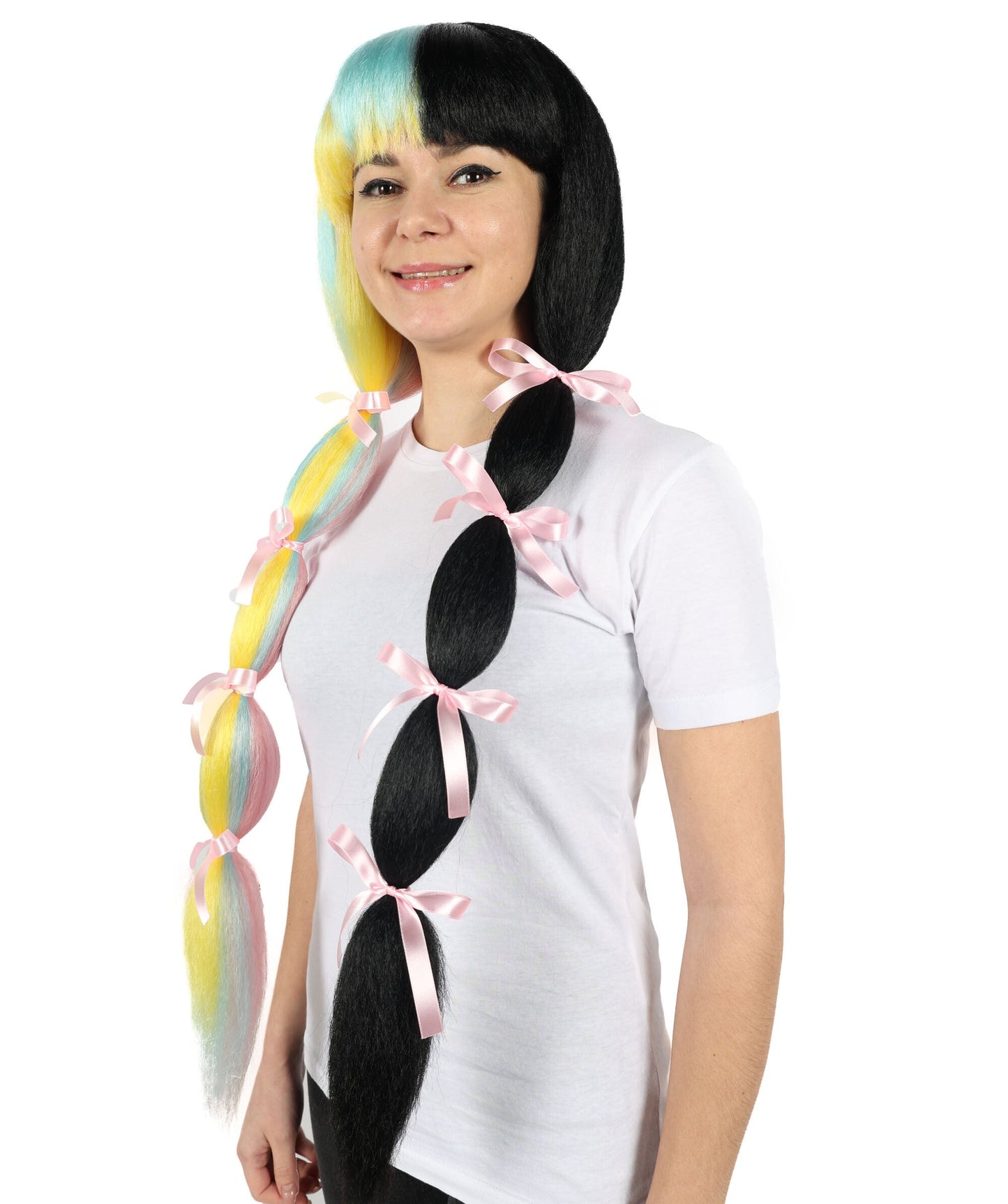 Women’s American Singer-Inspired Extra Long Multicolor Pigtail Wig | Hairpiece with Breathable Cap | Ideal for Halloween, Cosplay & Themed Parties