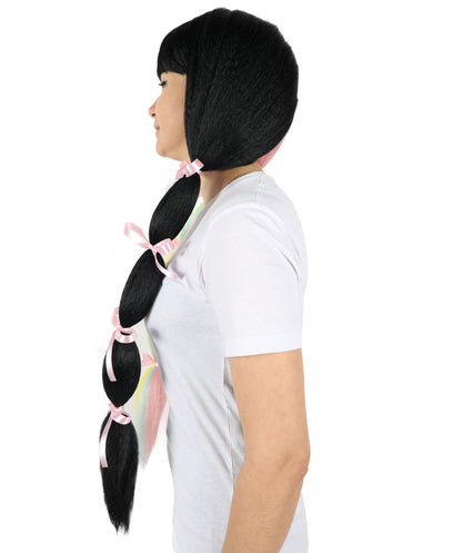 Women’s American Singer-Inspired Extra Long Multicolor Pigtail Wig | Hairpiece with Breathable Cap | Ideal for Halloween, Cosplay & Themed Parties