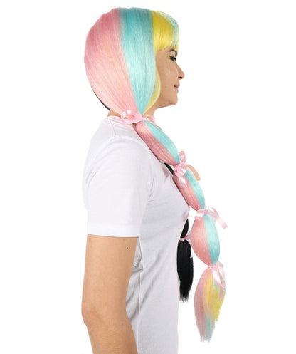 Women’s American Singer-Inspired Extra Long Multicolor Pigtail Wig | Hairpiece with Breathable Cap | Ideal for Halloween, Cosplay & Themed Parties
