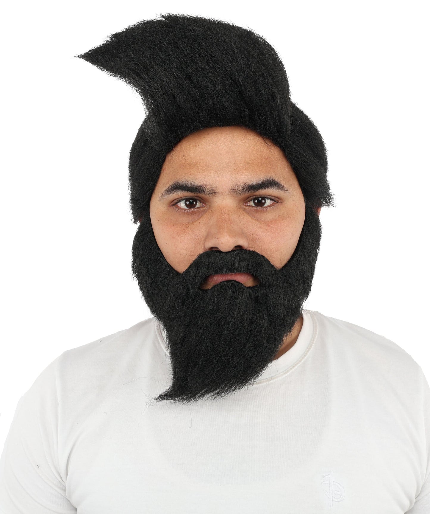 Adult Men’s Black Curly Beard and Wig Set | full Head and Facial Hair Costume Accessory Ideal for Halloween, Cosplay & Parties