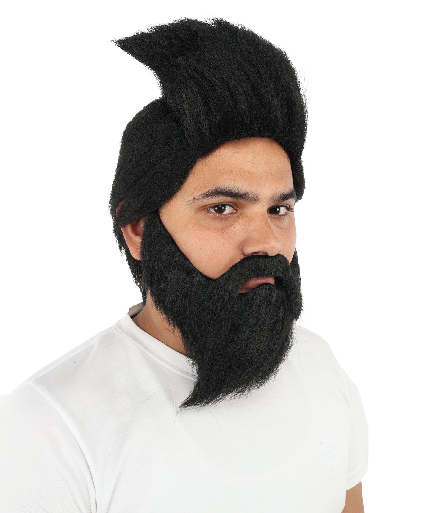 Adult Men’s Black Curly Beard and Wig Set | full Head and Facial Hair Costume Accessory Ideal for Halloween, Cosplay & Parties