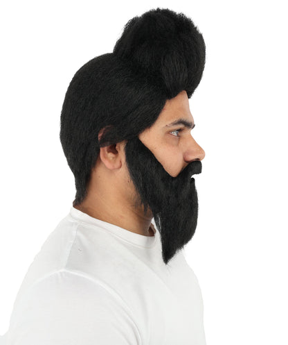 Adult Men’s Black Curly Beard and Wig Set | full Head and Facial Hair Costume Accessory Ideal for Halloween, Cosplay & Parties