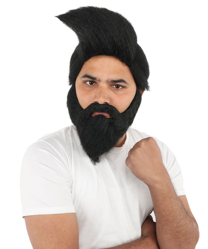 Adult Men’s Black Curly Beard and Wig Set | full Head and Facial Hair Costume Accessory Ideal for Halloween, Cosplay & Parties