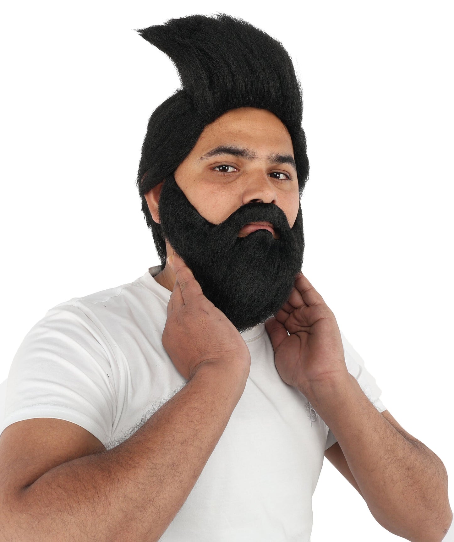 Adult Men’s Black Curly Beard and Wig Set | full Head and Facial Hair Costume Accessory Ideal for Halloween, Cosplay & Parties