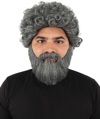 Men’s Grey Wig Beard & Mustache Set | Costume Facial Hair Accessory | Ideal for Halloween, Cosplay & Themed Parties