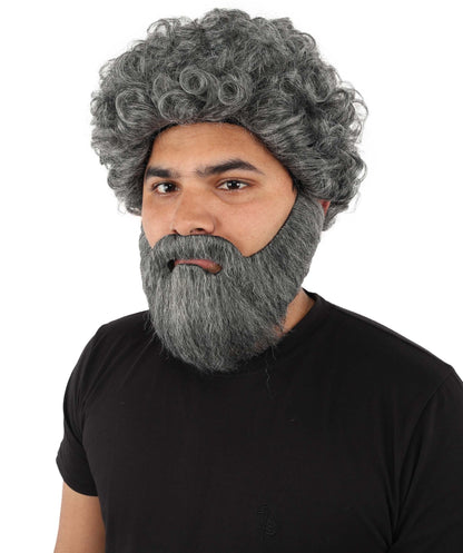 Men’s Grey Wig Beard & Mustache Set | Costume Facial Hair Accessory | Ideal for Halloween, Cosplay & Themed Parties