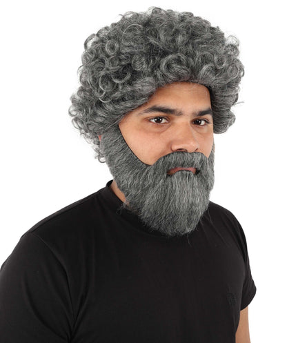Men’s Grey Wig Beard & Mustache Set | Costume Facial Hair Accessory | Ideal for Halloween, Cosplay & Themed Parties