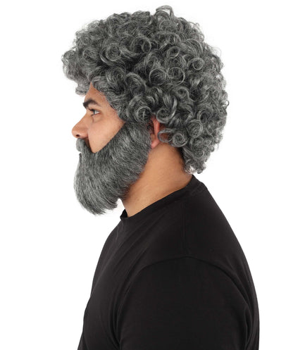 Men’s Grey Wig Beard & Mustache Set | Costume Facial Hair Accessory | Ideal for Halloween, Cosplay & Themed Parties