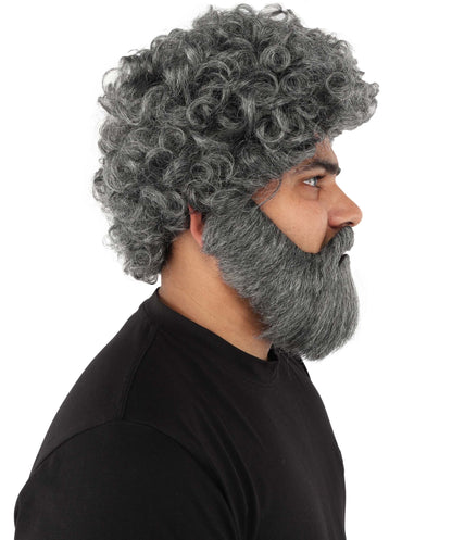 Men’s Grey Wig Beard & Mustache Set | Costume Facial Hair Accessory | Ideal for Halloween, Cosplay & Themed Parties