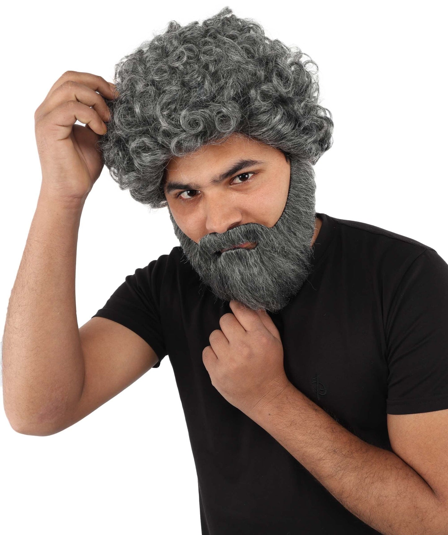Men’s Grey Wig Beard & Mustache Set | Costume Facial Hair Accessory | Ideal for Halloween, Cosplay & Themed Parties