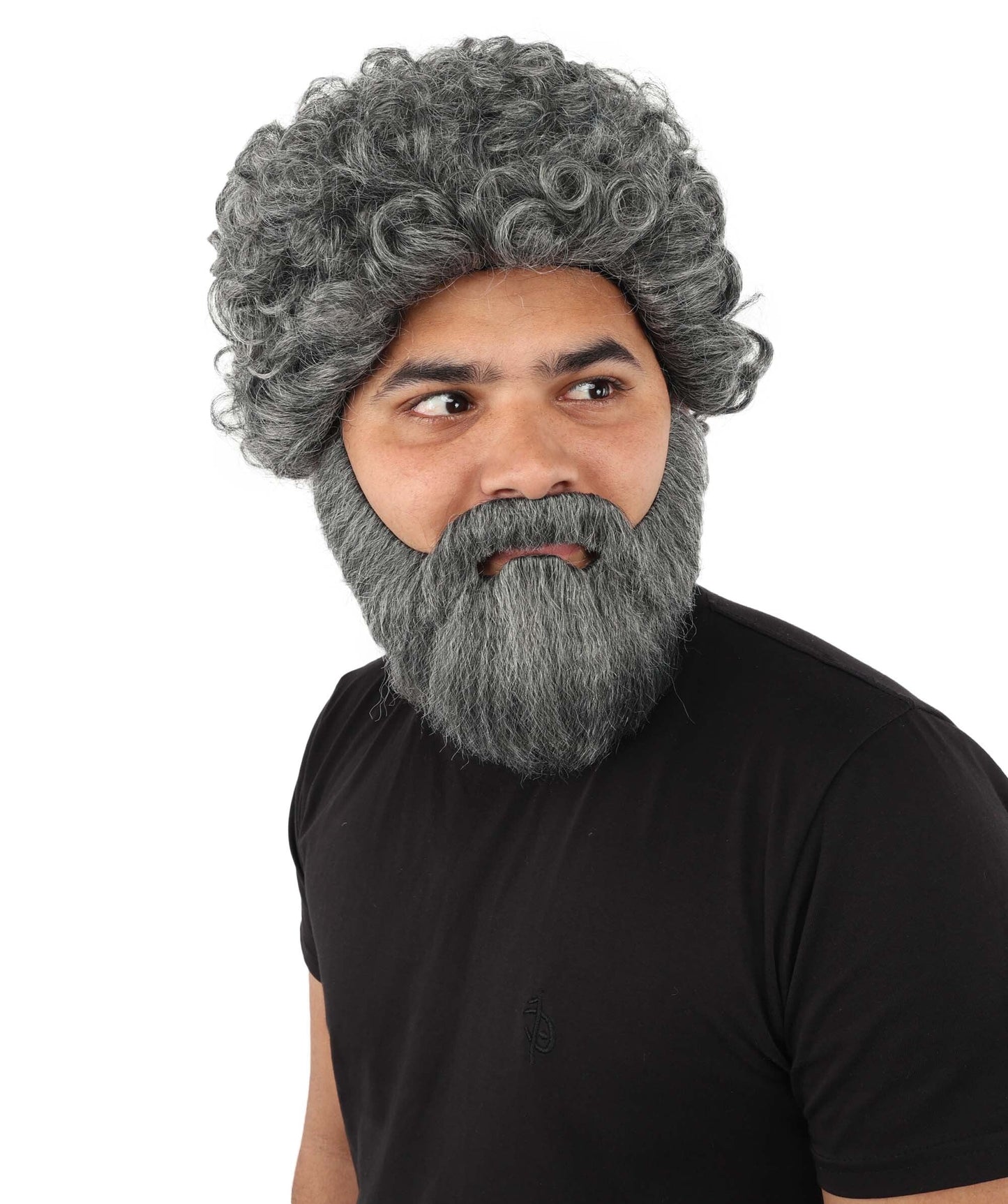 Men’s Grey Wig Beard & Mustache Set | Costume Facial Hair Accessory | Ideal for Halloween, Cosplay & Themed Parties