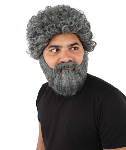 Men’s Grey Wig Beard & Mustache Set | Costume Facial Hair Accessory | Ideal for Halloween, Cosplay & Themed Parties