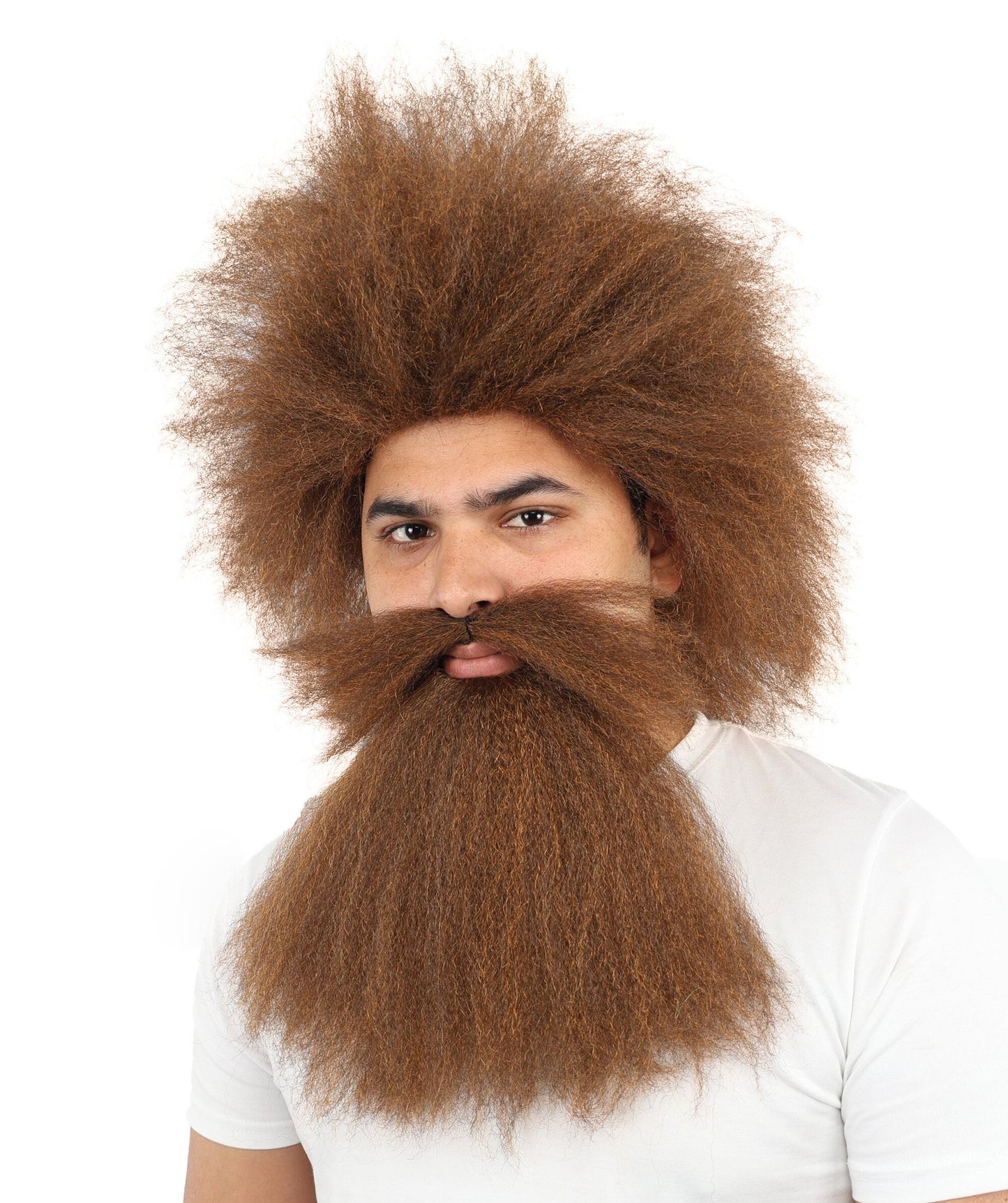 Men’s Caveman Wig Beard & Mustache Set | Long Brown Facial Hair | Ideal for Halloween, Cosplay & Themed Parties