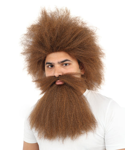 Men’s Caveman Wig Beard & Mustache Set | Long Brown Facial Hair | Ideal for Halloween, Cosplay & Themed Parties
