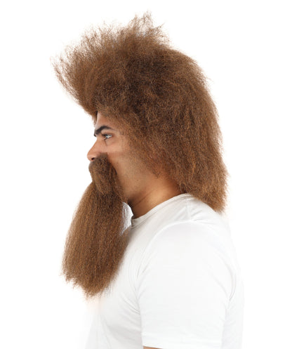 Men’s Caveman Wig Beard & Mustache Set | Long Brown Facial Hair | Ideal for Halloween, Cosplay & Themed Parties