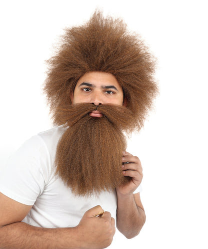 Men’s Caveman Wig Beard & Mustache Set | Long Brown Facial Hair | Ideal for Halloween, Cosplay & Themed Parties