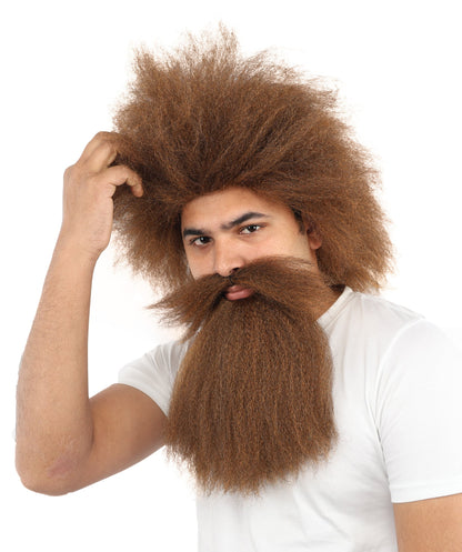 Men’s Caveman Wig Beard & Mustache Set | Long Brown Facial Hair | Ideal for Halloween, Cosplay & Themed Parties
