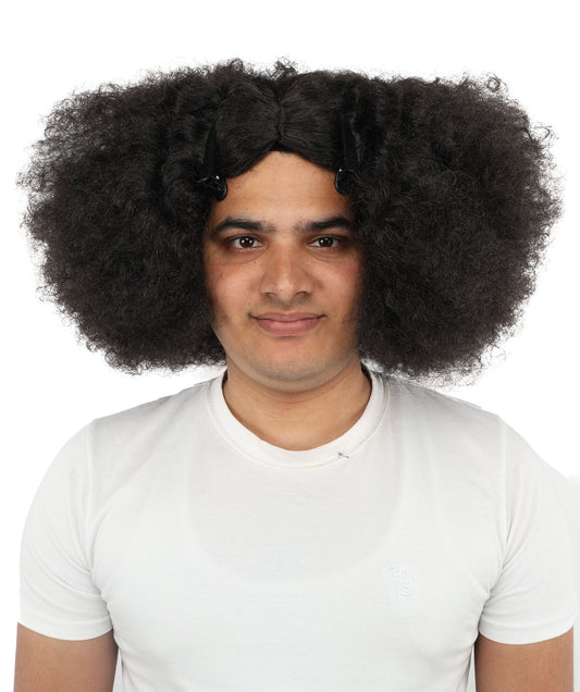 Men’s Rapper-Inspired Afro Black Curly Wig with Clips | Retro Hairpiece with Breathable Cap | Ideal for Halloween and Cosplay