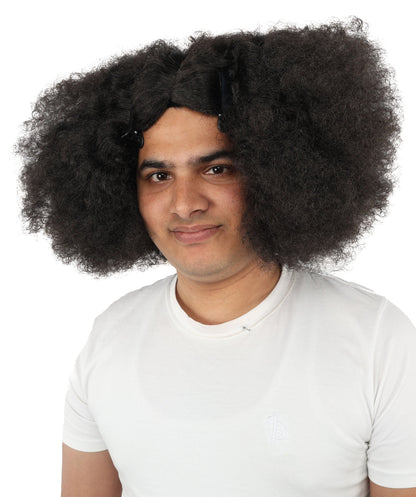 Men’s Rapper-Inspired Afro Black Curly Wig with Clips | Retro Hairpiece with Breathable Cap | Ideal for Halloween and Cosplay