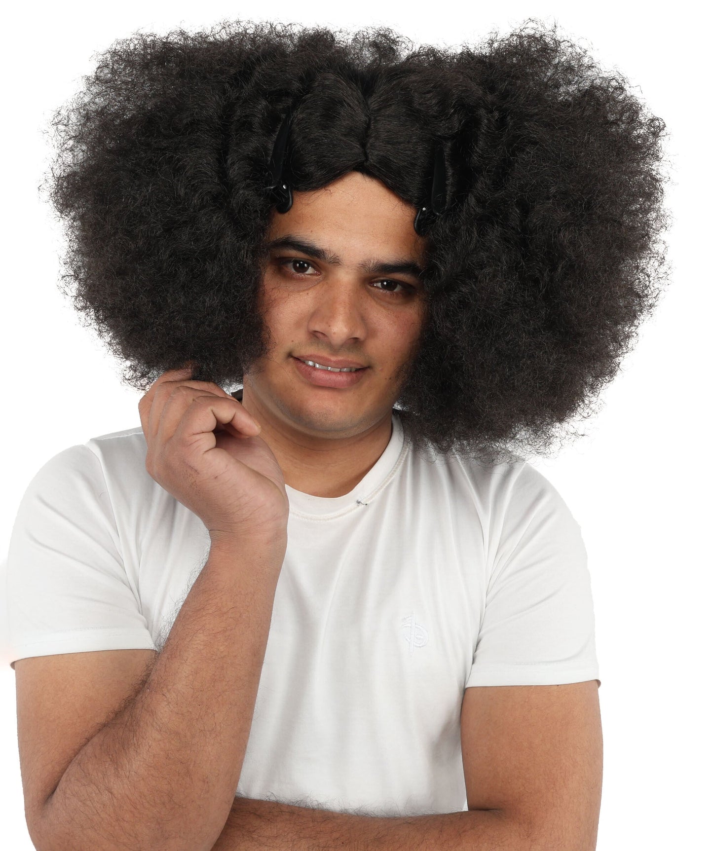 Men’s Rapper-Inspired Afro Black Curly Wig with Clips | Retro Hairpiece with Breathable Cap | Ideal for Halloween and Cosplay