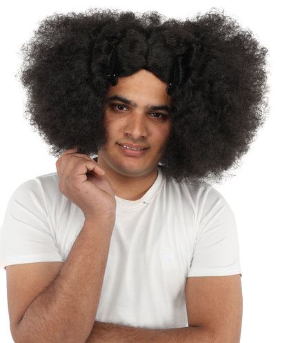 Men’s Rapper-Inspired Afro Black Curly Wig with Clips | Retro Hairpiece with Breathable Cap | Ideal for Halloween and Cosplay