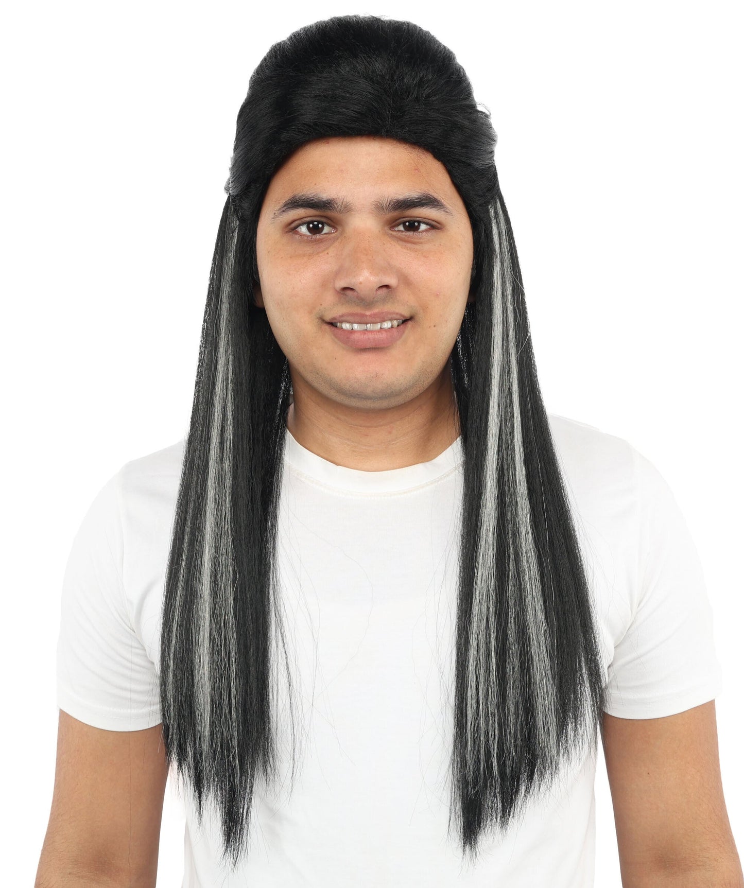 Adult Men’s Long Black & White Historical Drama Wig | K-Drama-Inspired Hairpiece with Breathable Cap | Ideal for Cosplay, Halloween & Themed Events