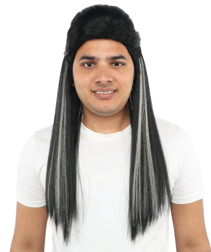 Adult Men’s Long Black & White Historical Drama Wig | K-Drama-Inspired Hairpiece with Breathable Cap | Ideal for Cosplay, Halloween & Themed Events