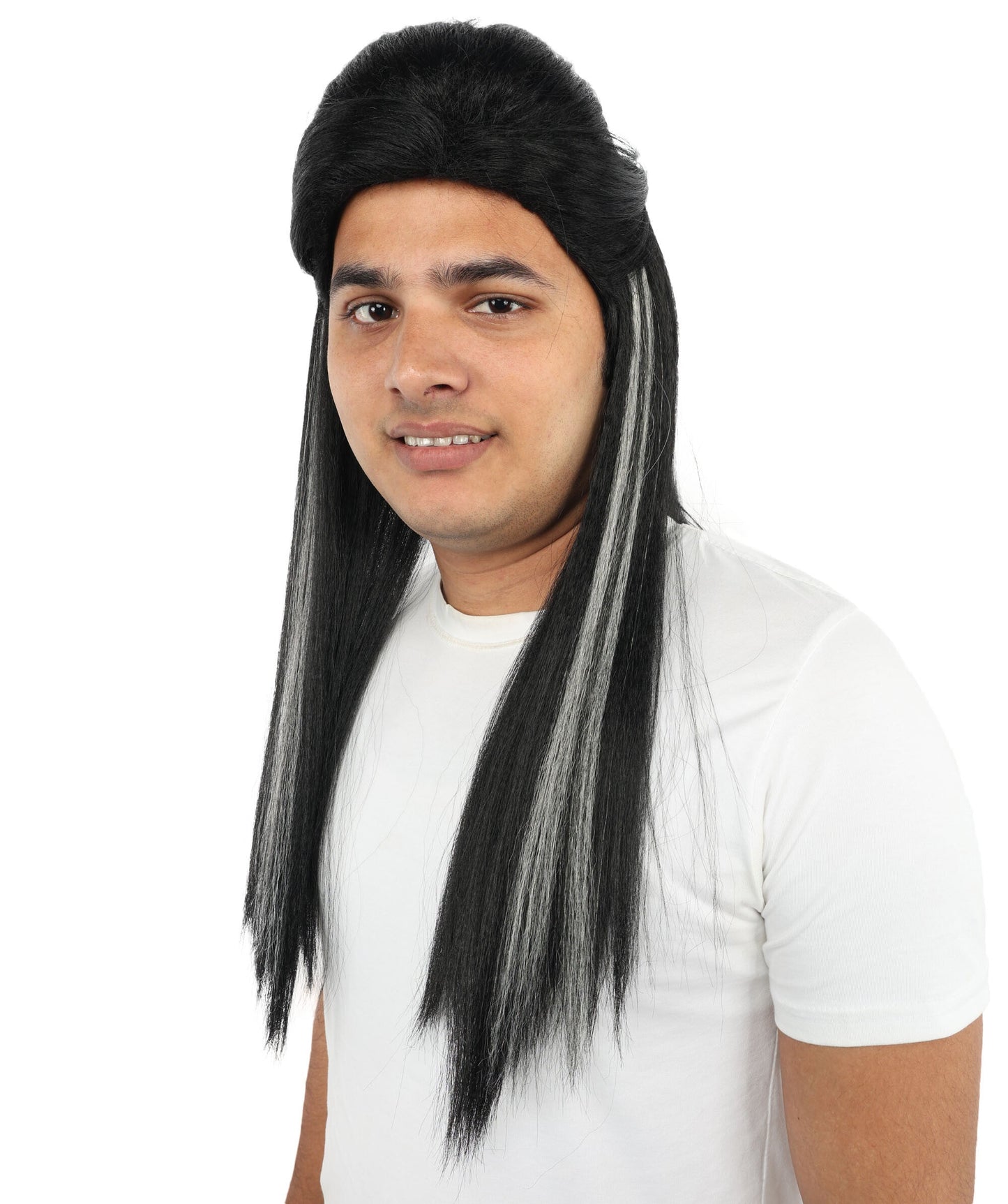 Adult Men’s Long Black & White Historical Drama Wig | K-Drama-Inspired Hairpiece with Breathable Cap | Ideal for Cosplay, Halloween & Themed Events