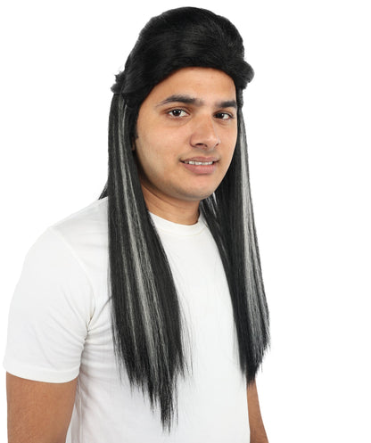 Adult Men’s Long Black & White Historical Drama Wig | K-Drama-Inspired Hairpiece with Breathable Cap | Ideal for Cosplay, Halloween & Themed Events