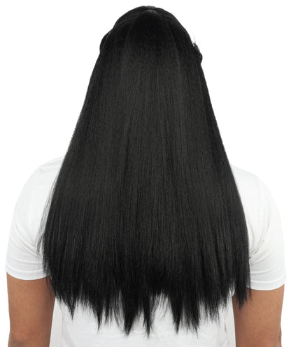 Adult Men’s Long Black & White Historical Drama Wig | K-Drama-Inspired Hairpiece with Breathable Cap | Ideal for Cosplay, Halloween & Themed Events