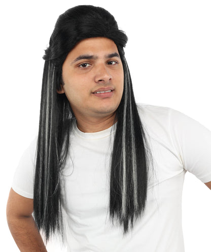 Adult Men’s Long Black & White Historical Drama Wig | K-Drama-Inspired Hairpiece with Breathable Cap | Ideal for Cosplay, Halloween & Themed Events