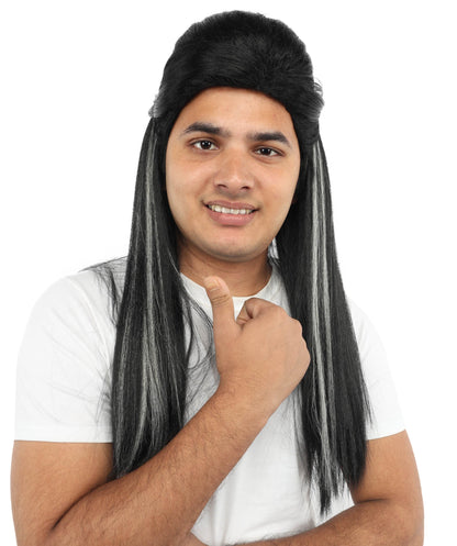 Adult Men’s Long Black & White Historical Drama Wig | K-Drama-Inspired Hairpiece with Breathable Cap | Ideal for Cosplay, Halloween & Themed Events
