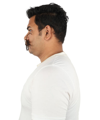 Men's Stylized Brown Curl Mustache | Light brown synthetic fibers with structured precise wire loops and adhesive backing | Essential for theatrical stage drag performance costume events and party
