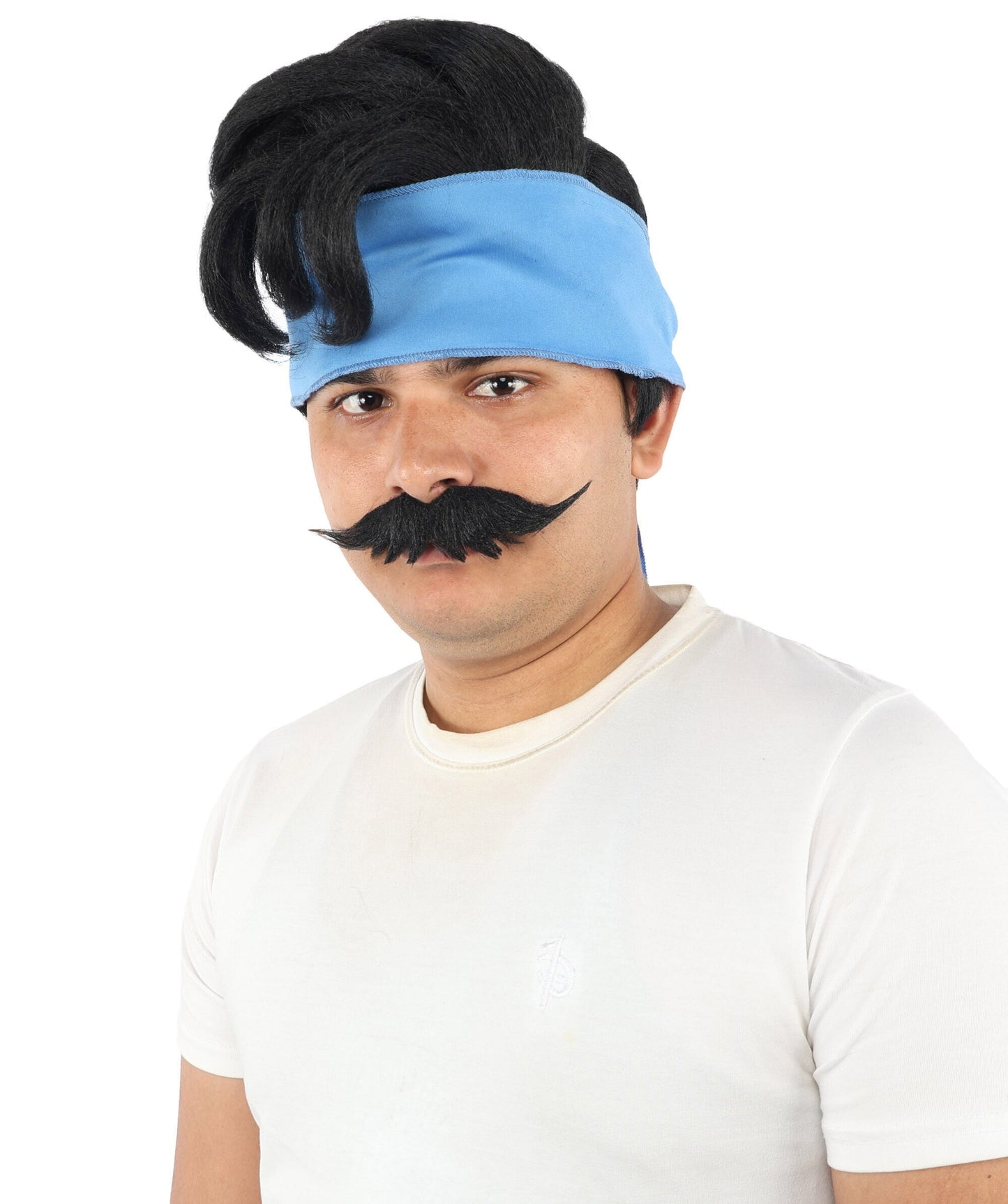 Adult Men's Medium Black Wig & Mustache Set | Flame-Retardant Synthetic Fiber With Capless Cap | Ideal For Theater, Halloween And Cosplay