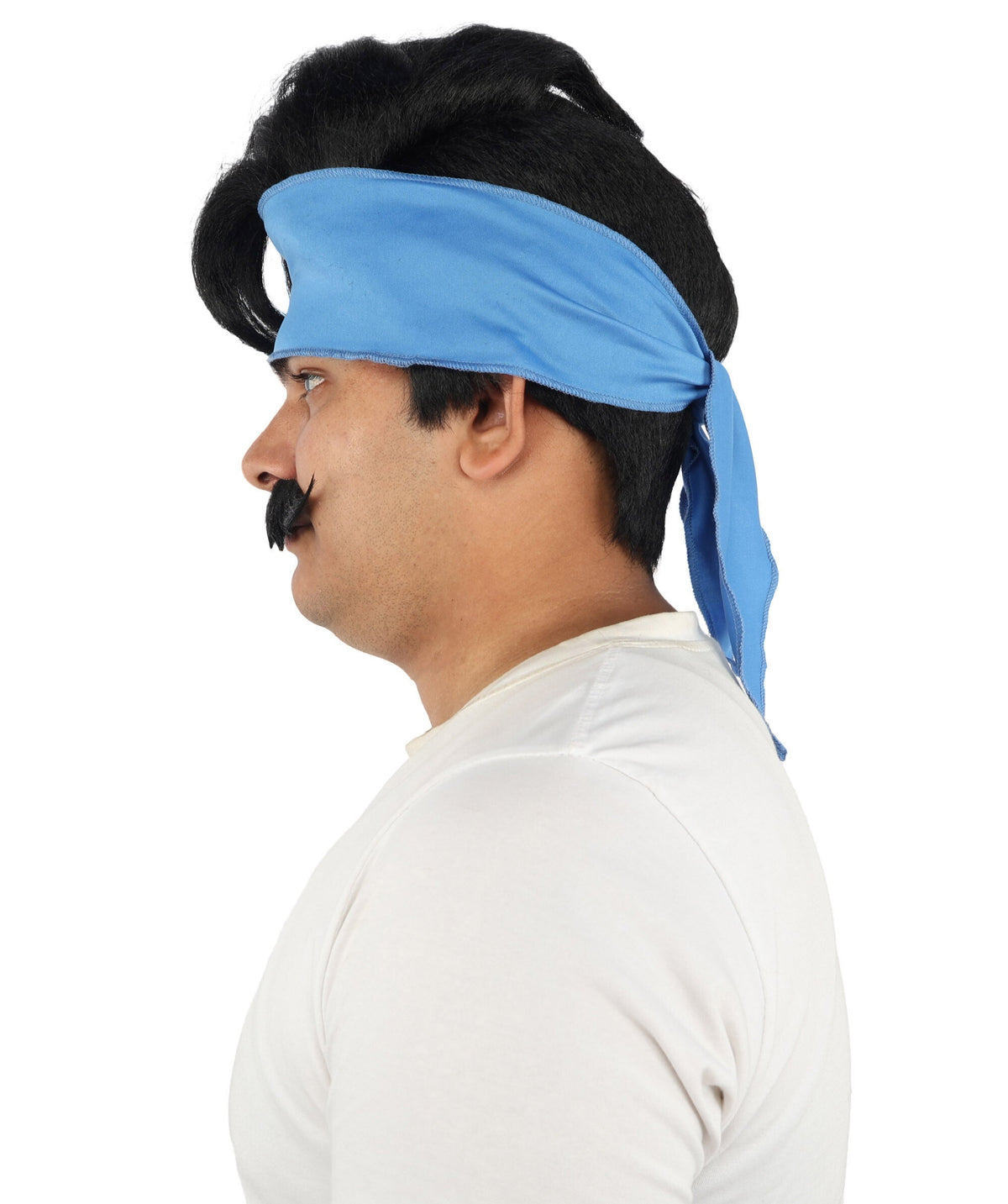 Adult Men's Medium Black Wig & Mustache Set | Flame-Retardant Synthetic Fiber With Capless Cap | Ideal For Theater, Halloween And Cosplay