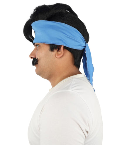 Adult Men's Medium Black Wig & Mustache Set | Flame-Retardant Synthetic Fiber With Capless Cap | Ideal For Theater, Halloween And Cosplay