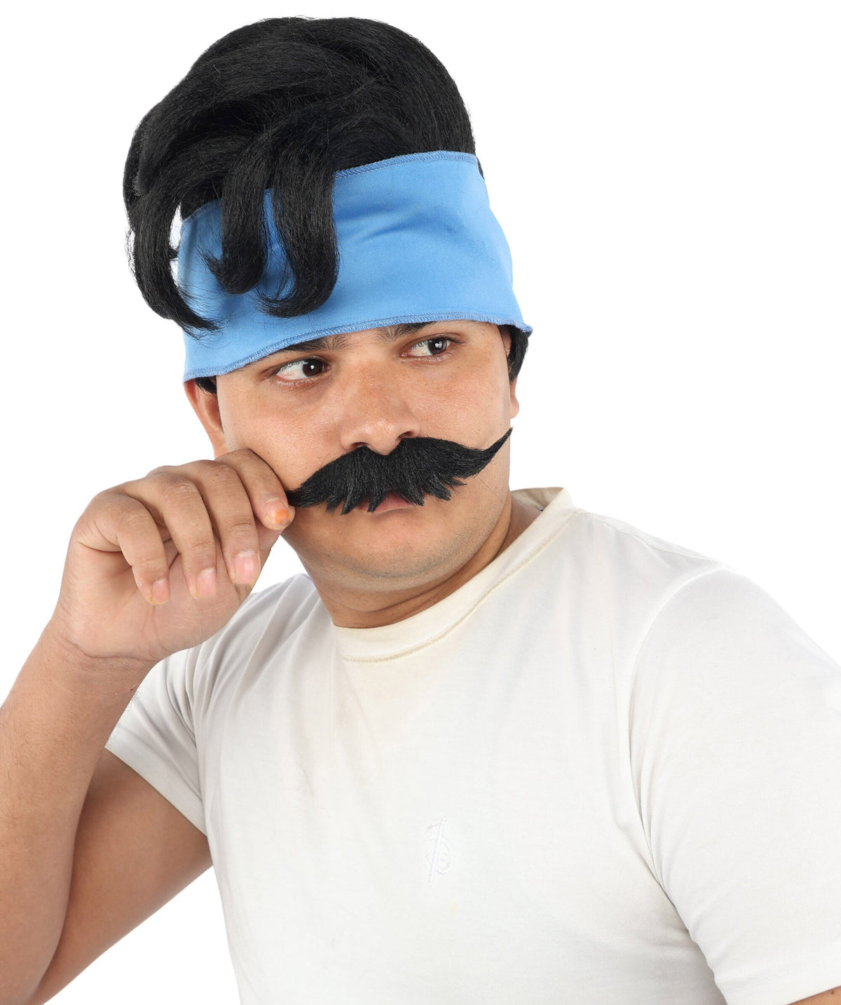 Adult Men's Medium Black Wig & Mustache Set | Flame-Retardant Synthetic Fiber With Capless Cap | Ideal For Theater, Halloween And Cosplay