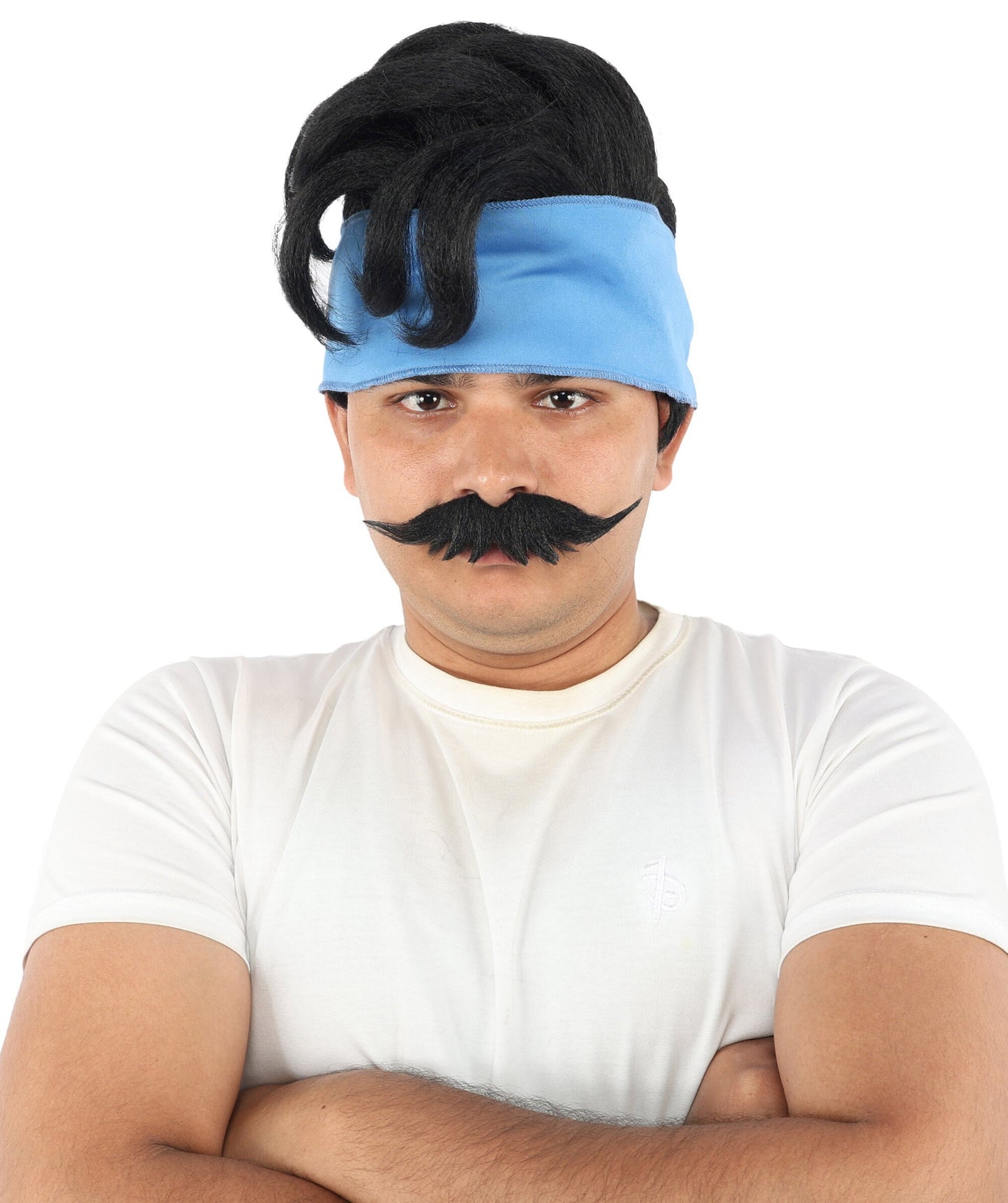 Adult Men's Medium Black Wig & Mustache Set | Flame-Retardant Synthetic Fiber With Capless Cap | Ideal For Theater, Halloween And Cosplay