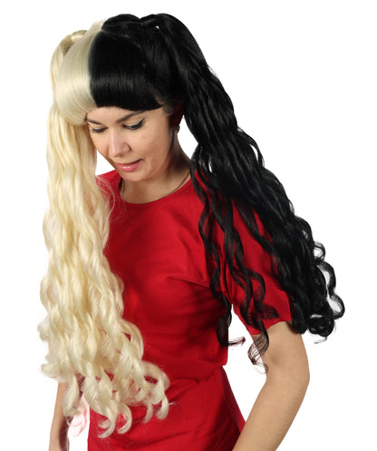 Adult Women’s American Singer-Inspired Two-Toned Pigtail Wig | Black & Blonde Celebrity Hairpiece | Ideal for Halloween, Cosplay & Music Parties
