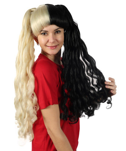 Adult Women’s American Singer-Inspired Two-Toned Pigtail Wig | Black & Blonde Celebrity Hairpiece | Ideal for Halloween, Cosplay & Music Parties
