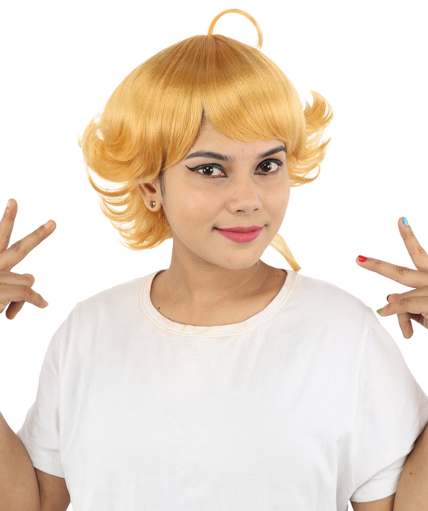 Women's Medium Layered Theatrical wig | Bright orange, created of flame-retardant synthetic fiber, spiky textured volume, capless base | Theater, anime events, drag, costume parties