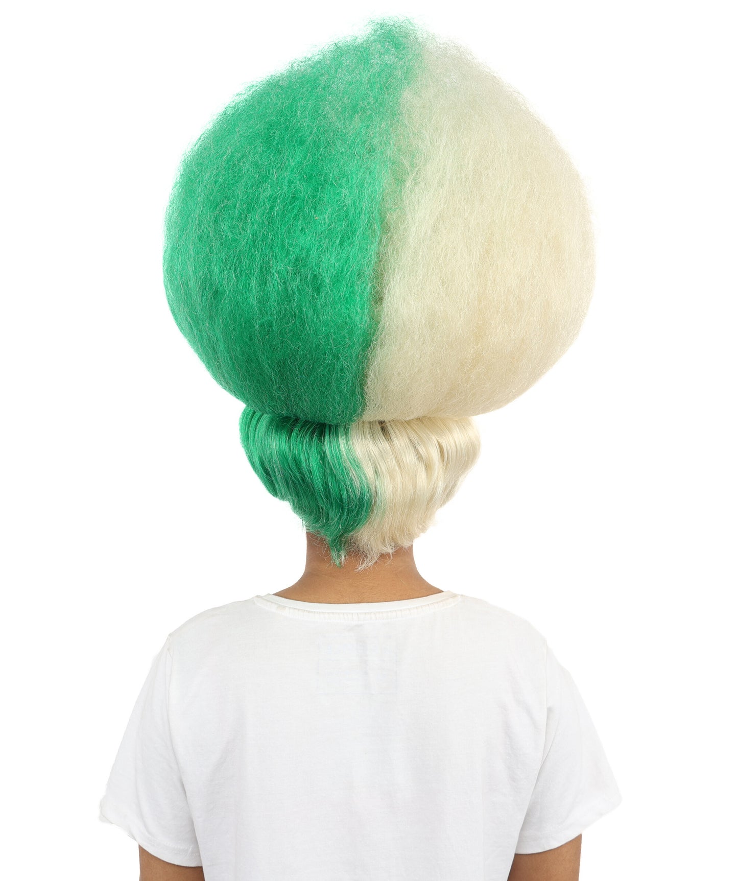 HPO Women’s Pop Diva Inspired Wig | Long Curly Hair in Green with Blonde Highlights | Theatrical Wig for Cosplay, Halloween, Stage & Fashion
