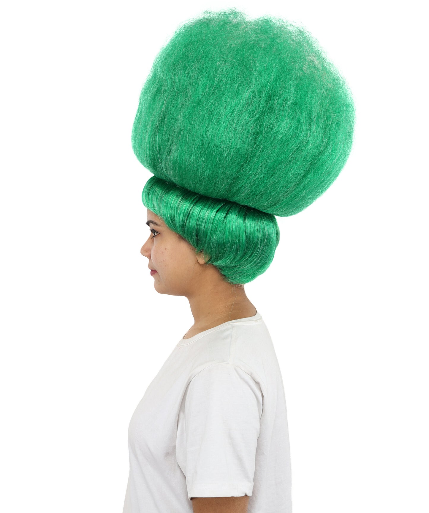 HPO Women’s Pop Diva Inspired Wig | Long Curly Hair in Green with Blonde Highlights | Theatrical Wig for Cosplay, Halloween, Stage & Fashion
