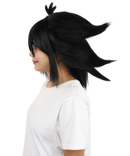 Medium Layered Black Anime-Style Cosplay Wig | Synthetic  Hair for Halloween, Festivals, Parties, Stage & Roleplay