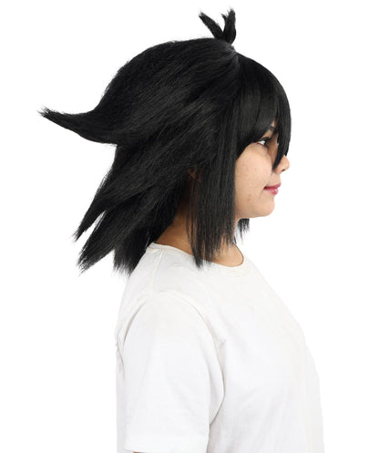 Medium Layered Black Anime-Style Cosplay Wig | Synthetic  Hair for Halloween, Festivals, Parties, Stage & Roleplay
